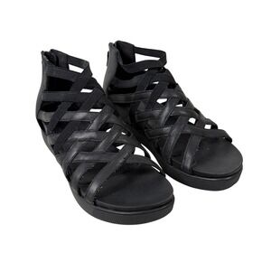 Eileen‎ Fisher Womens Black Genuine Leather Gladiator Wedge Sandals Shoes 9.5
